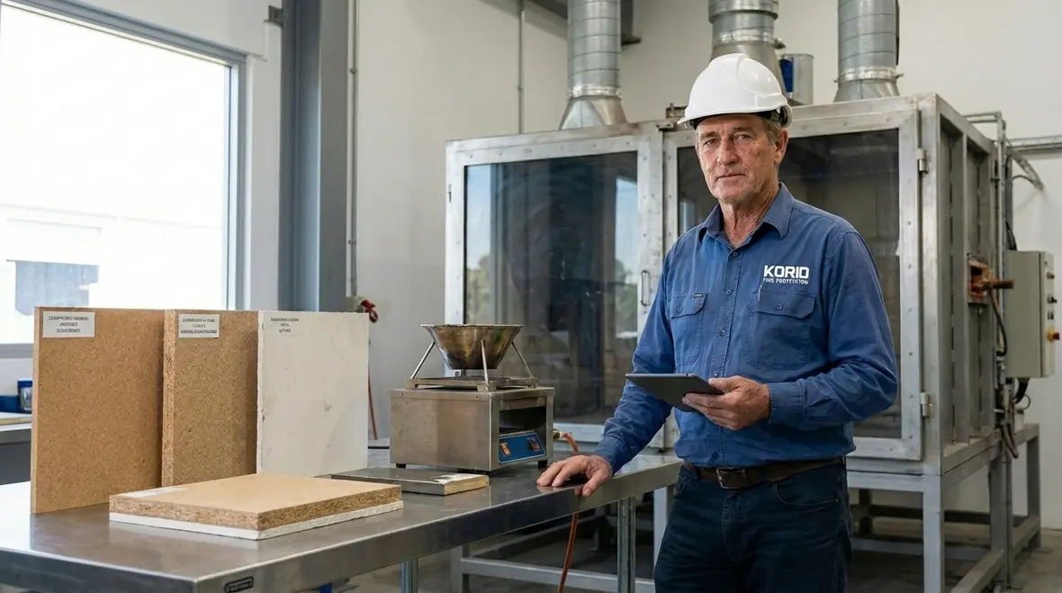 AS 1530 fire resistance testing setup in commercial compliance project