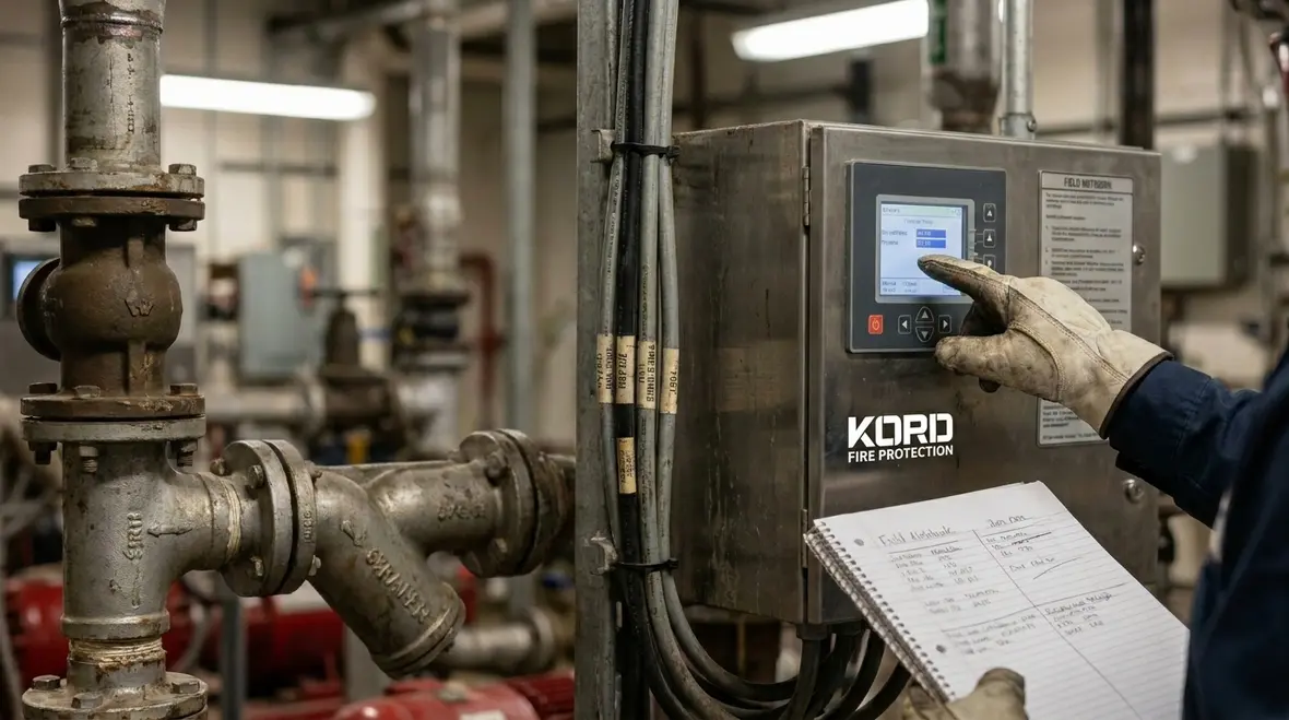 Fire pump controller and pressure gauges inspected for compliance reporting