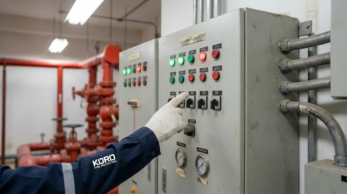 Fire pump control panel and inspection access area