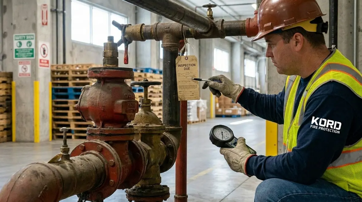 Technician testing commercial fire suppression system components