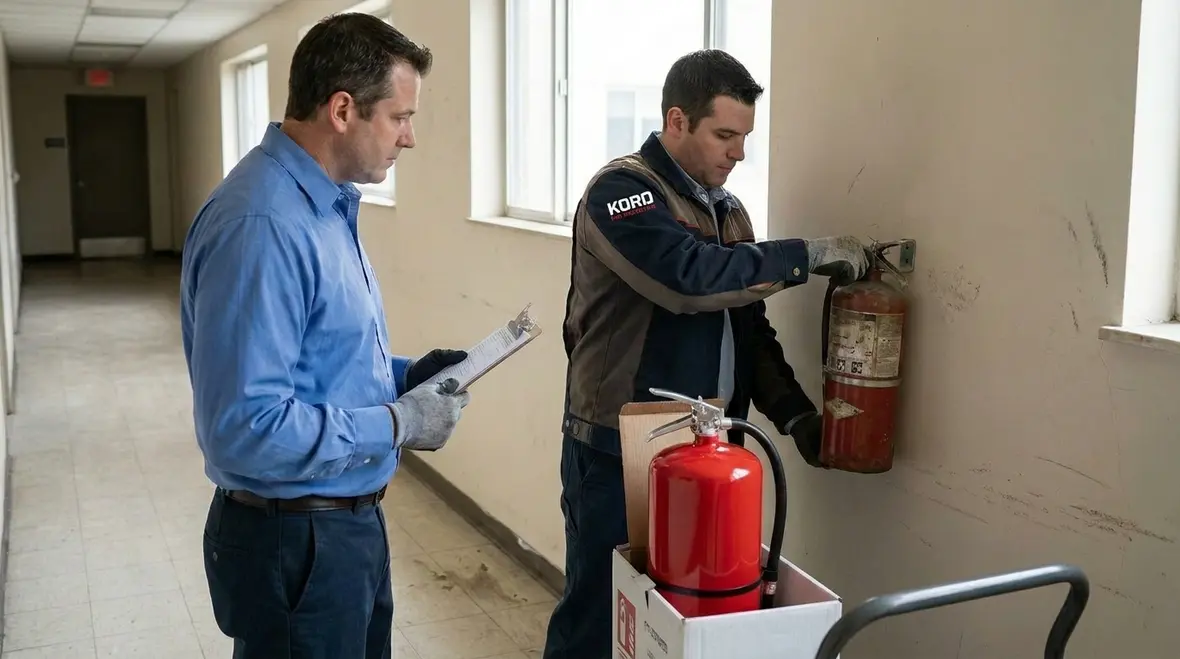 New replacement fire extinguishers installed for compliance