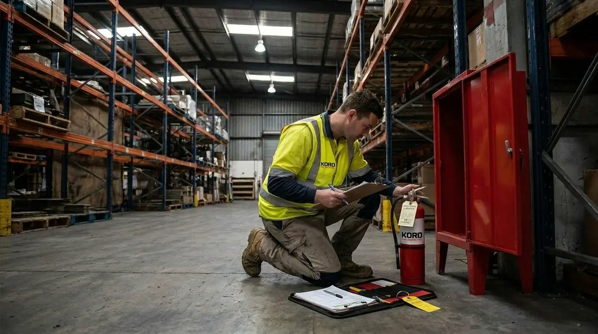 Certified fire extinguisher maintenance record and compliance check