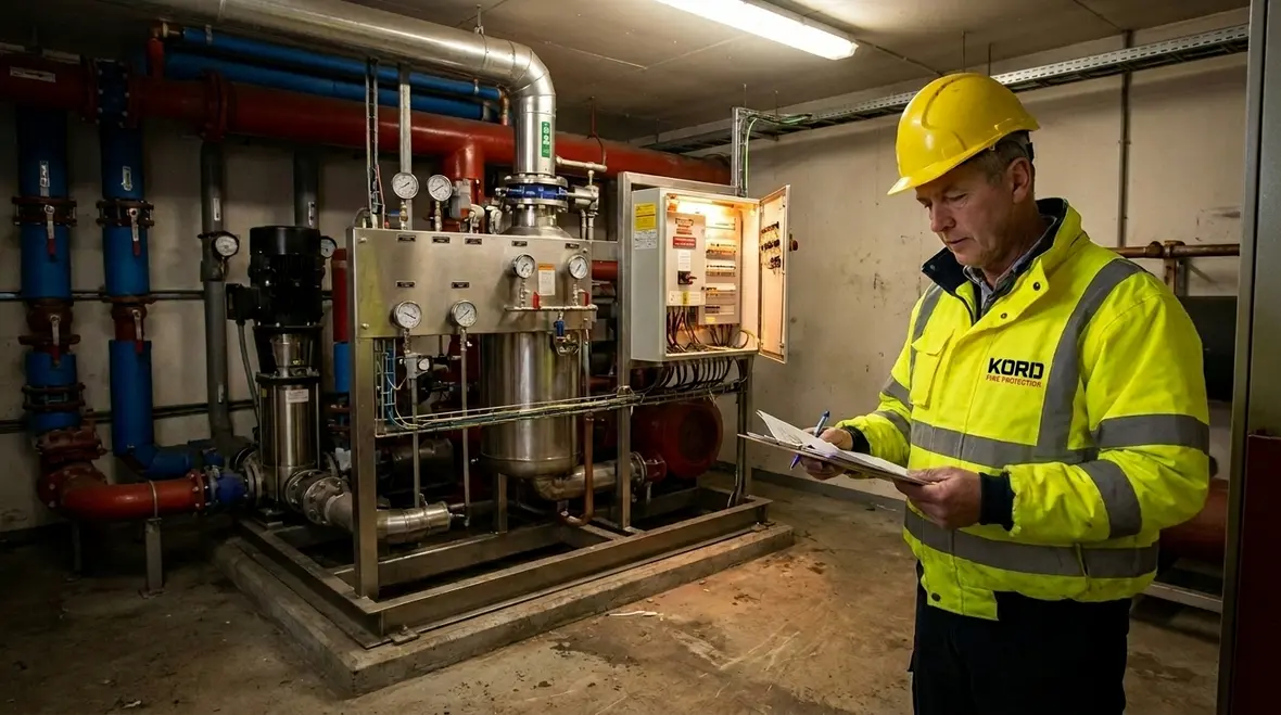 Fire pump testing equipment and gauges in a compliant pump room