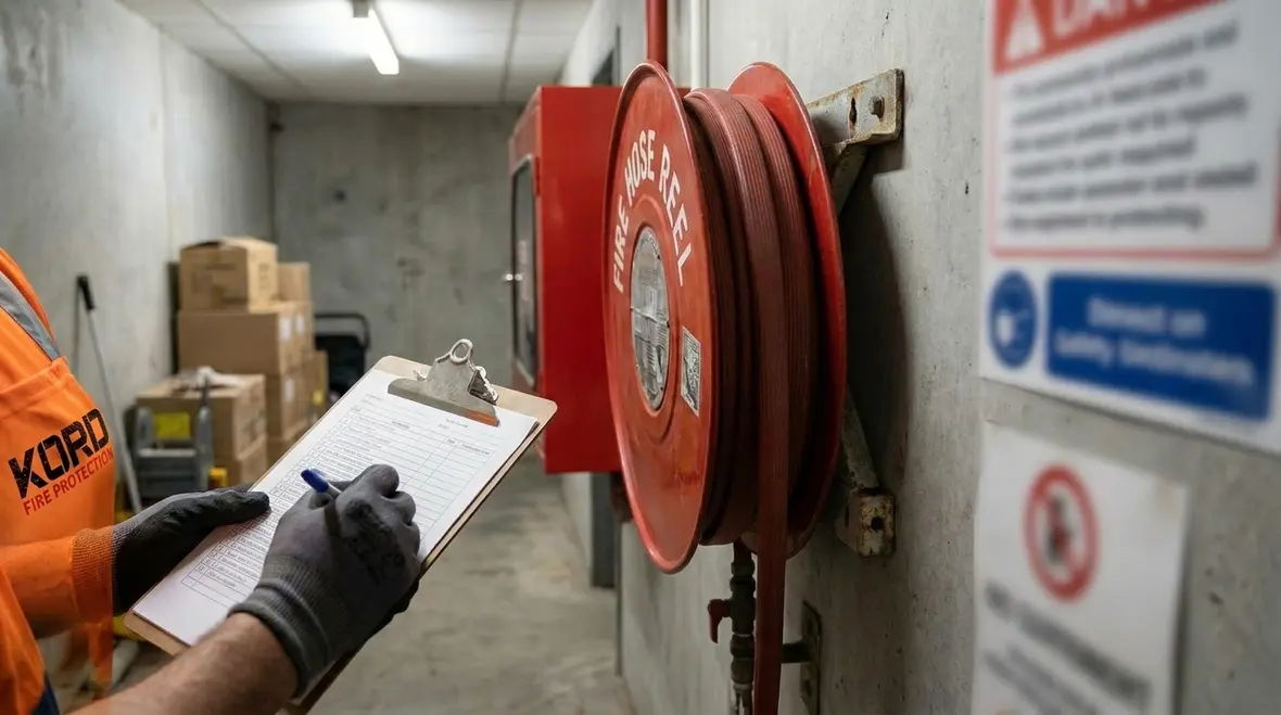 Hose reel fittings signage and maintenance details