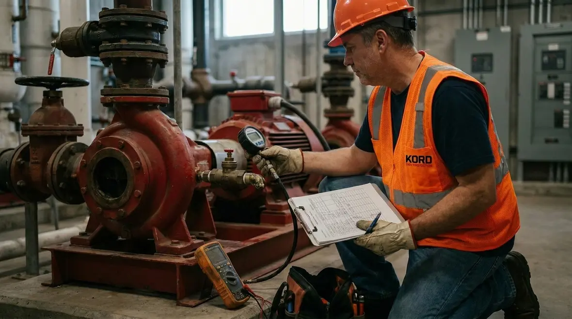 Hydrant fire pump installation showing pipework, valves, and controls