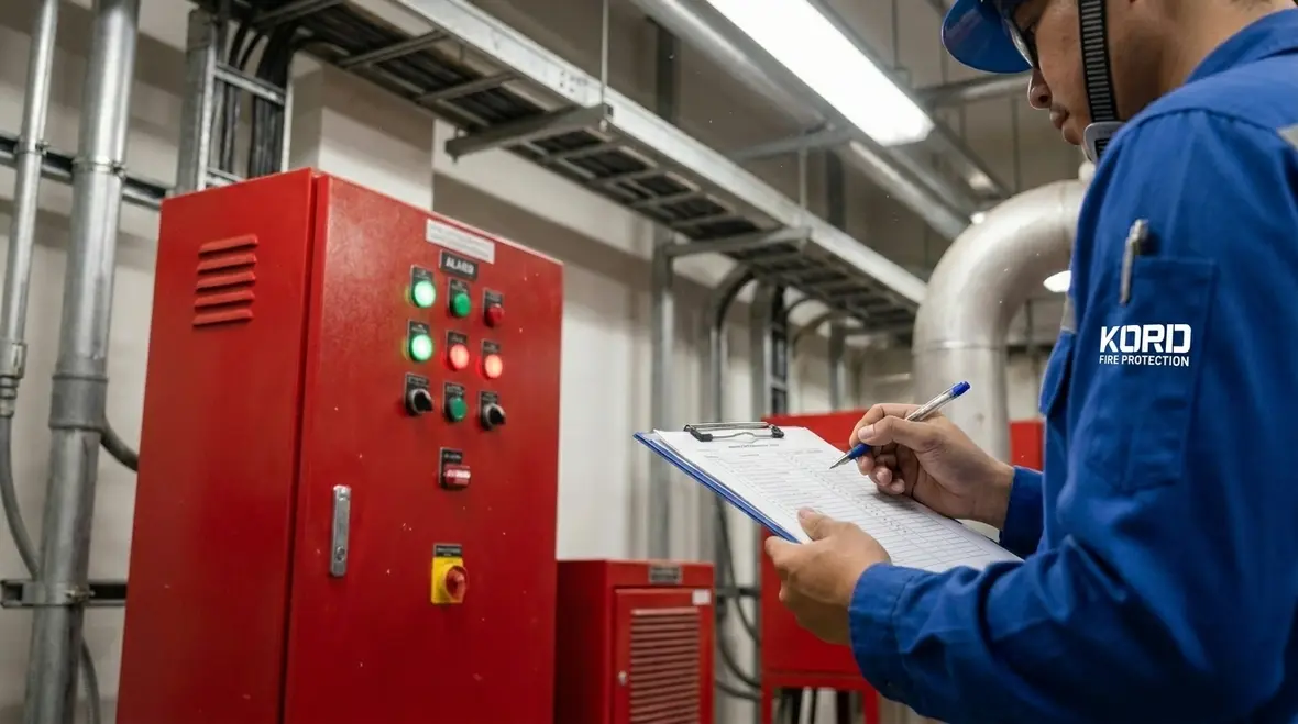 Operational fire pump testing and alarm verification for compliance