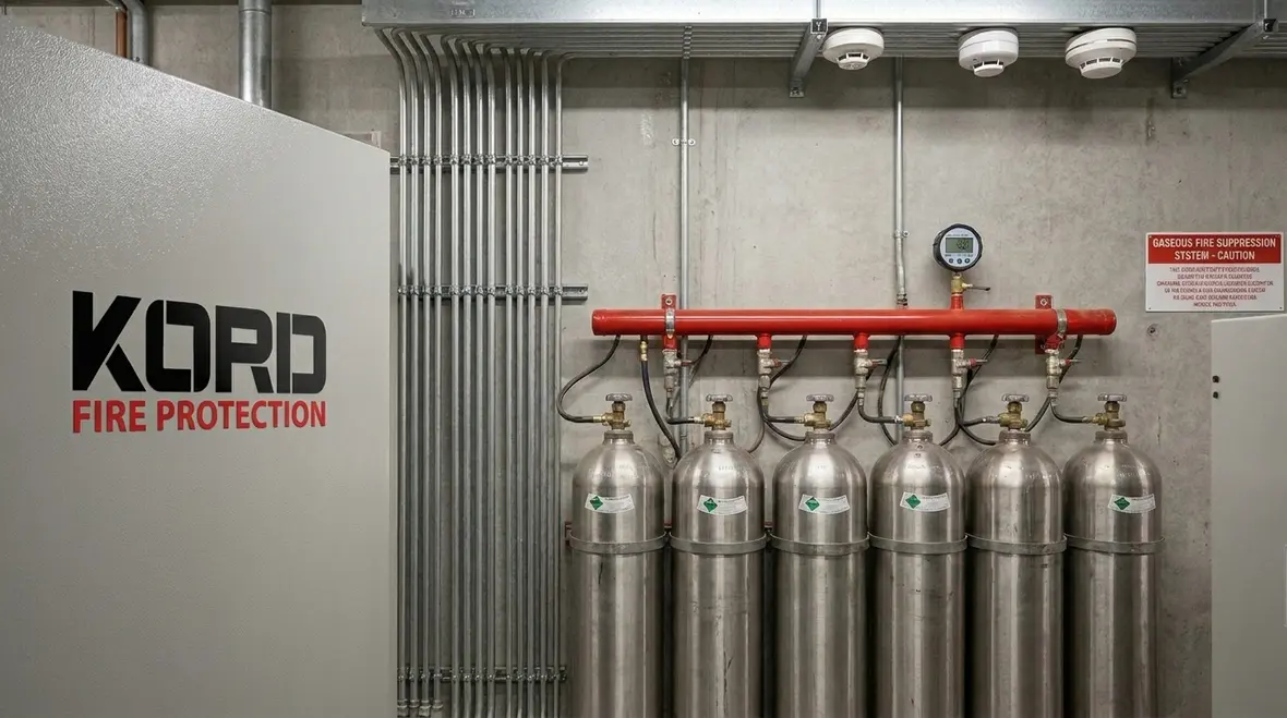 Engineered gaseous fire suppression system layout in an Australian facility