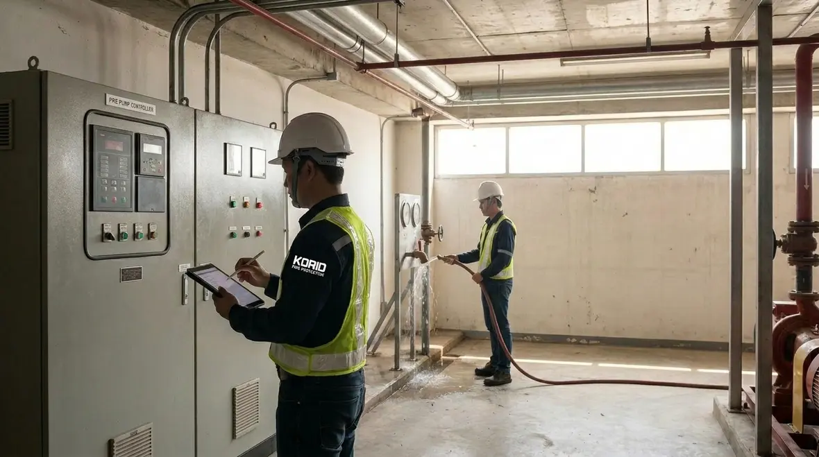 Commissioning checks for sprinkler fire pump systems