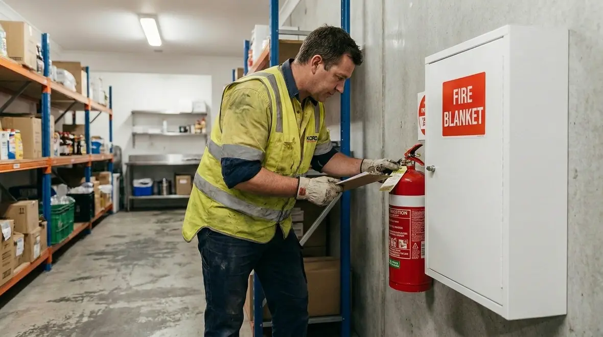 Mounted fire equipment with clear signage and unobstructed access