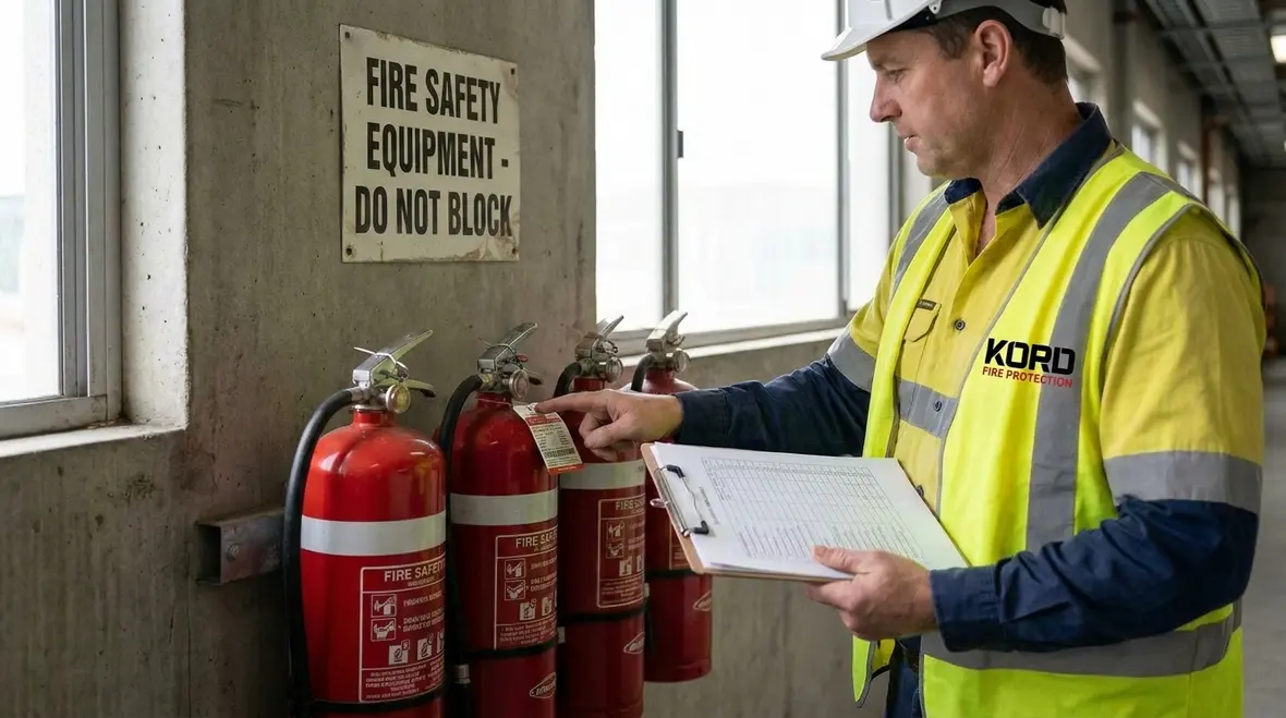 Portable fire extinguishers mounted and ready for workplace compliance