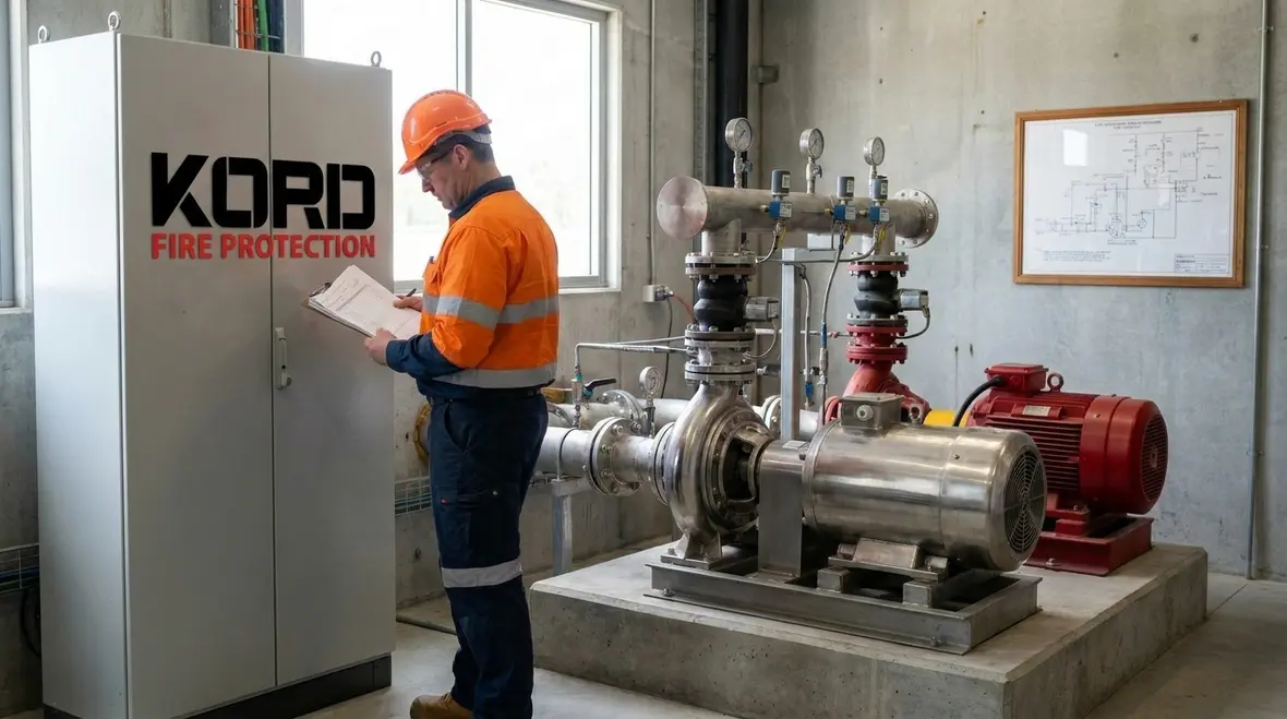 Fire pump replacement planning documents and compliance review in plant room