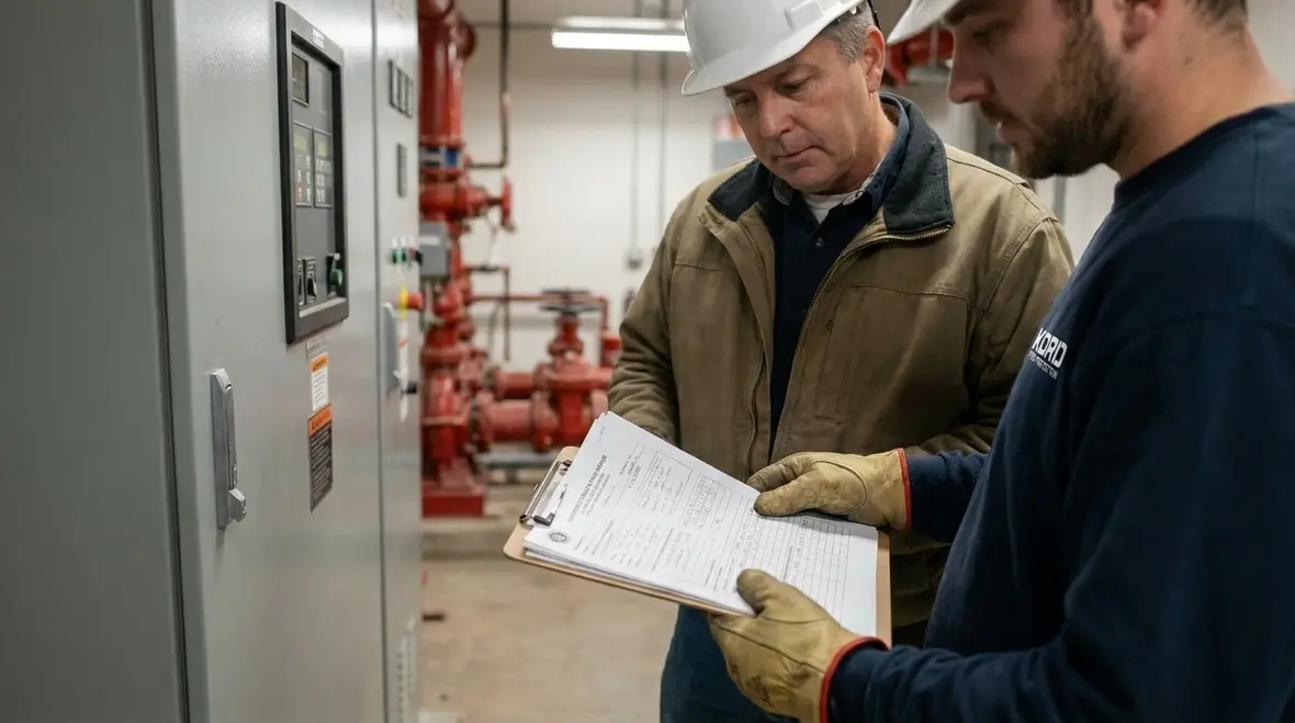 Fire pump compliance records and maintenance reporting