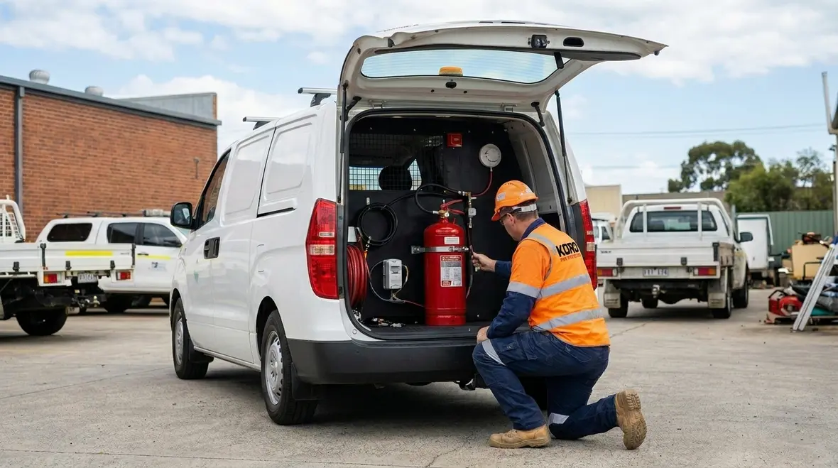 Vehicle fire suppression compliance inspection on Australian fleet vehicle