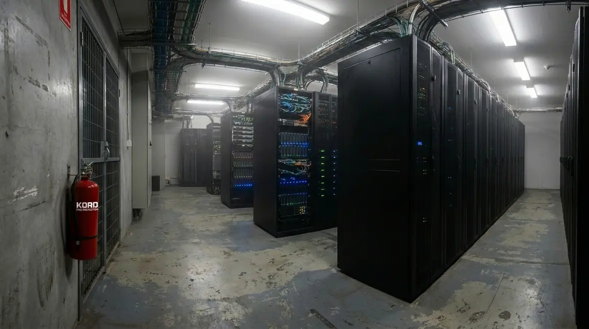 CO2 extinguisher positioned for server room fire protection