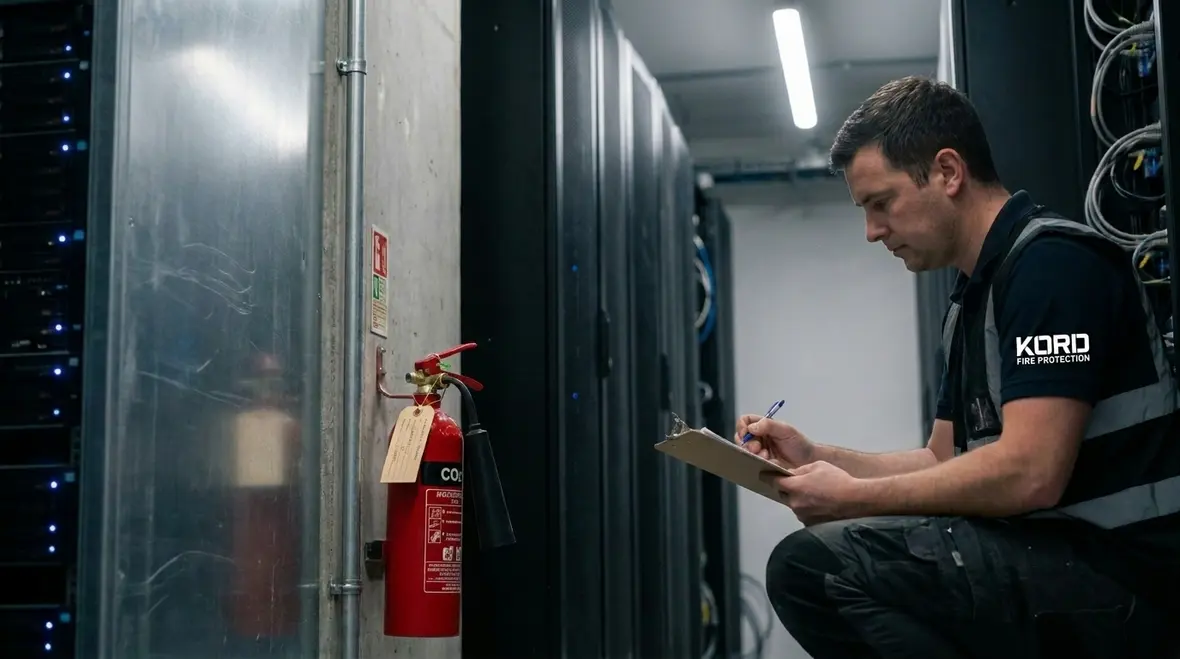 Server room extinguisher selection for racks and cabling layouts