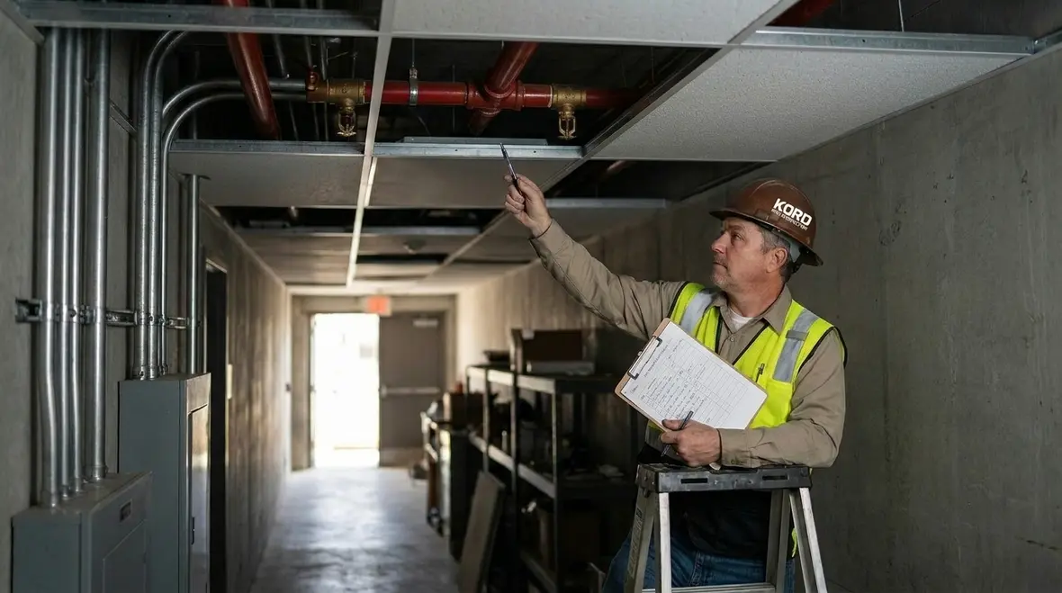Fire sprinkler heads installed across a commercial ceiling