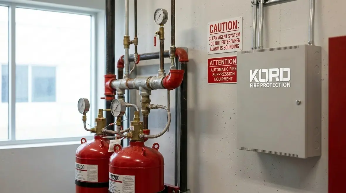 Facility manager reviewing clean agent fire suppression system upgrade