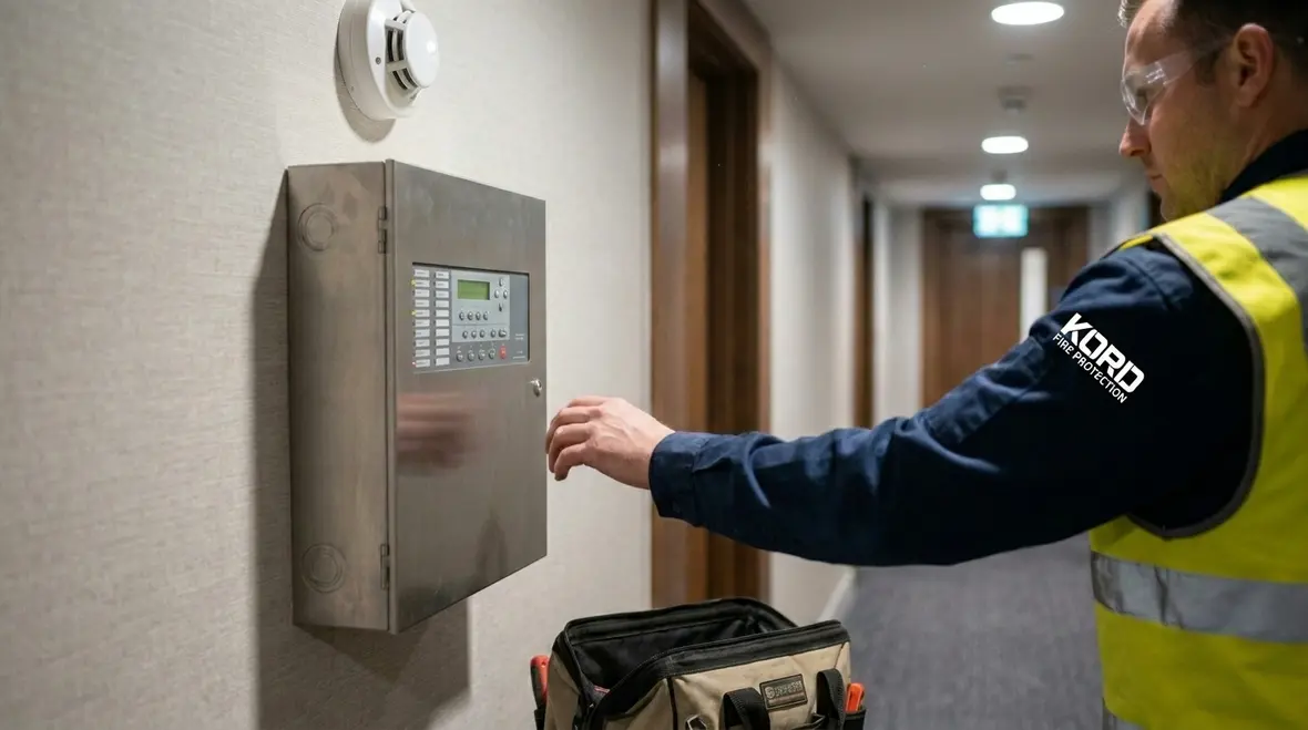residential fire alarm detector installation in apartment ceiling