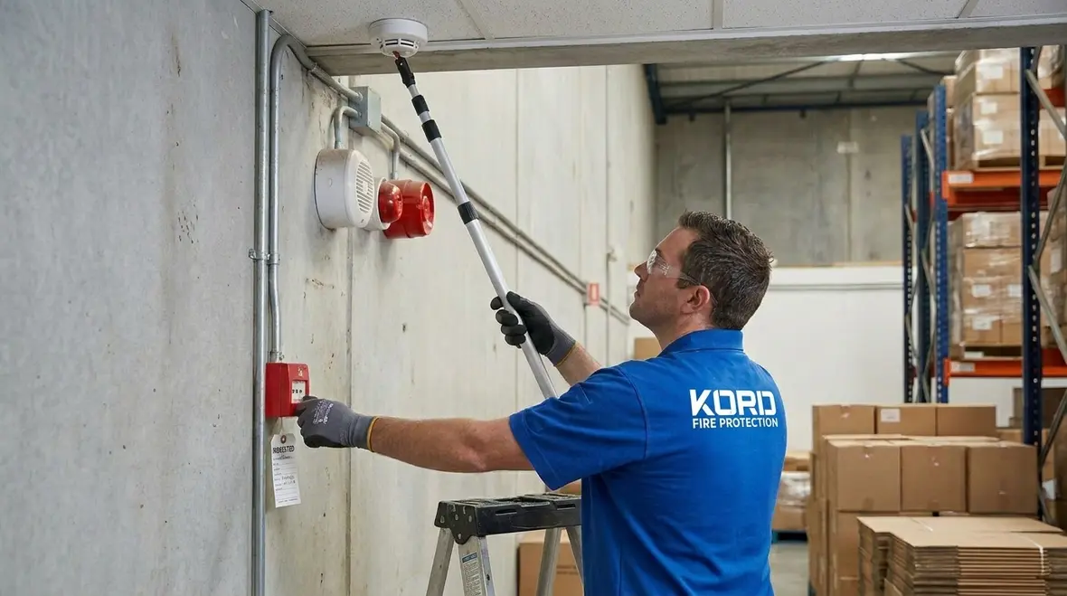 building manager preparing fire alarm testing schedule and scope