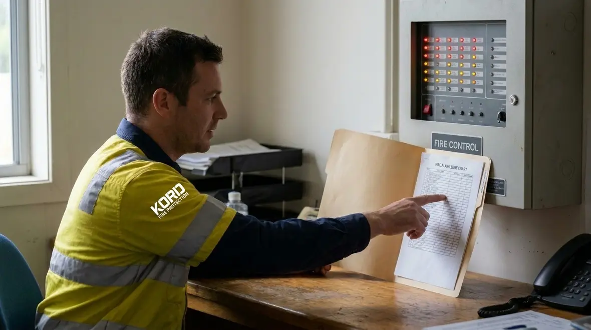 Fire alarm monitoring panel and zone reference chart