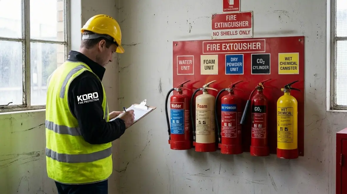 Fire extinguisher types lined up for workplace compliance in Australia