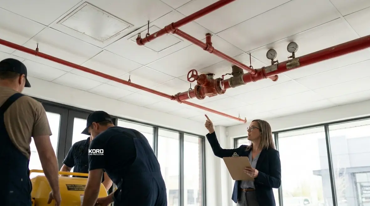 Property manager reviewing fire sprinkler testing schedule in Adelaide