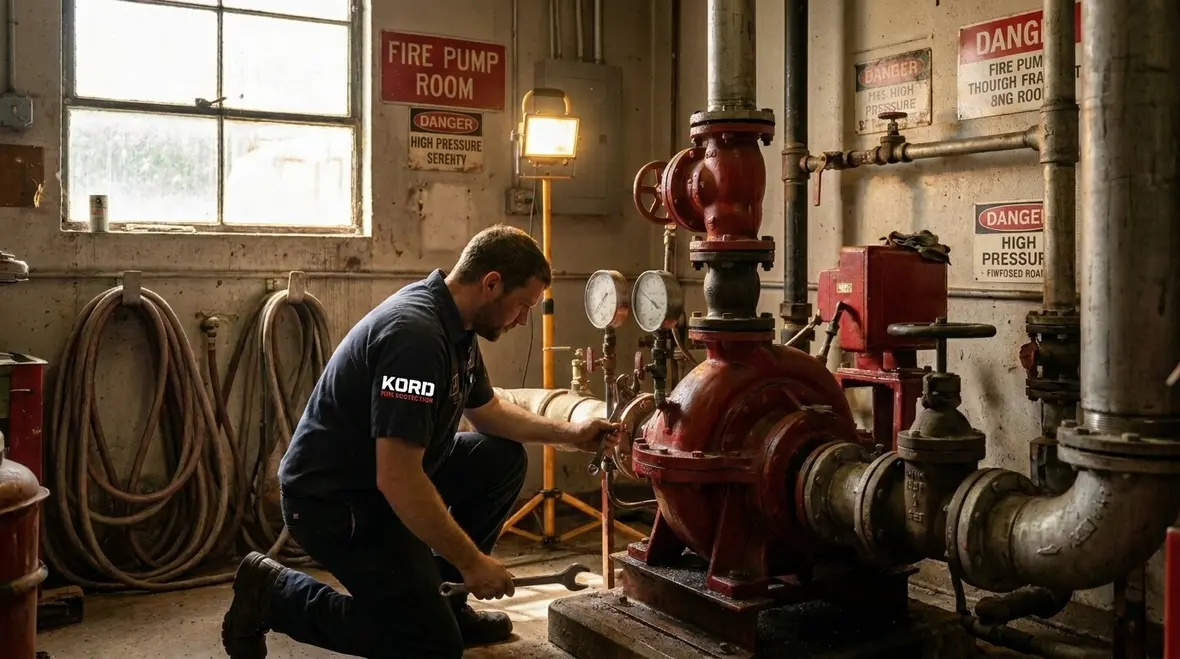 Commercial fire sprinkler maintenance inspection in a Melbourne facility