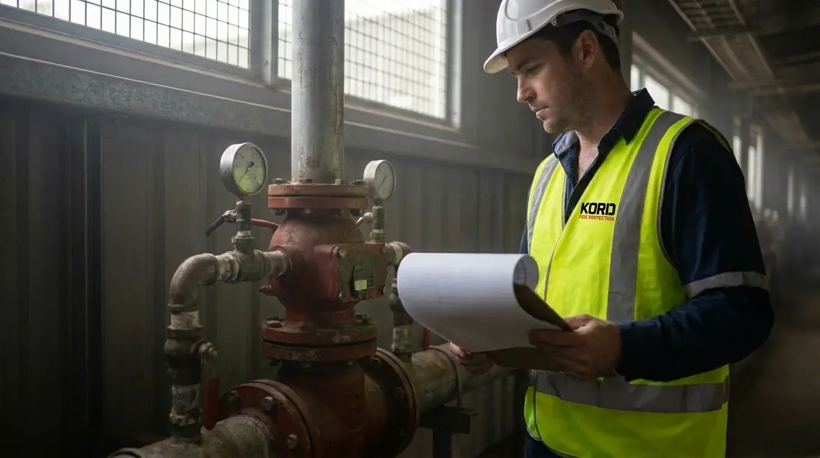 Fire sprinkler installation across a commercial warehouse ceiling