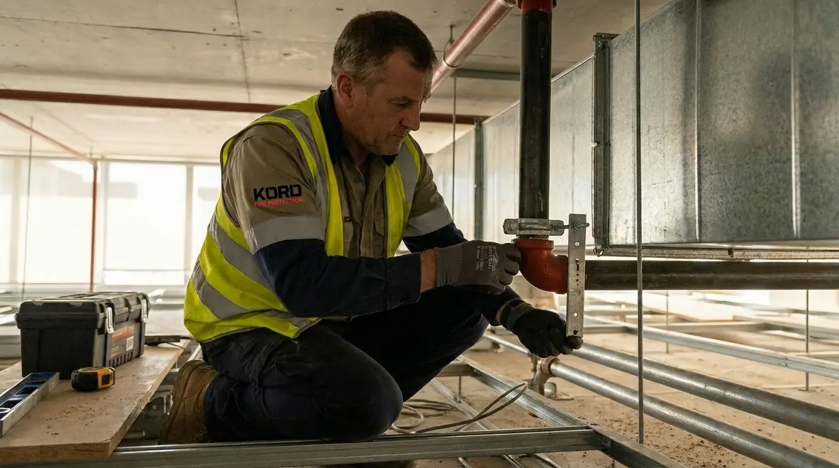 Commercial fire sprinkler pipe installation in Melbourne facility