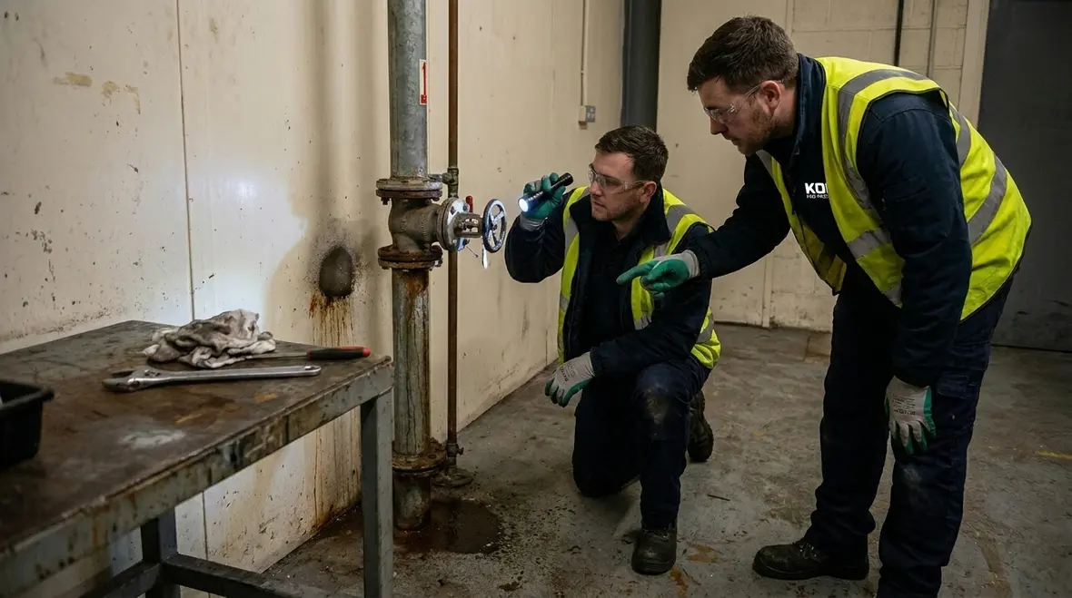 Technician testing fire sprinkler system valves and gauges in Melbourne