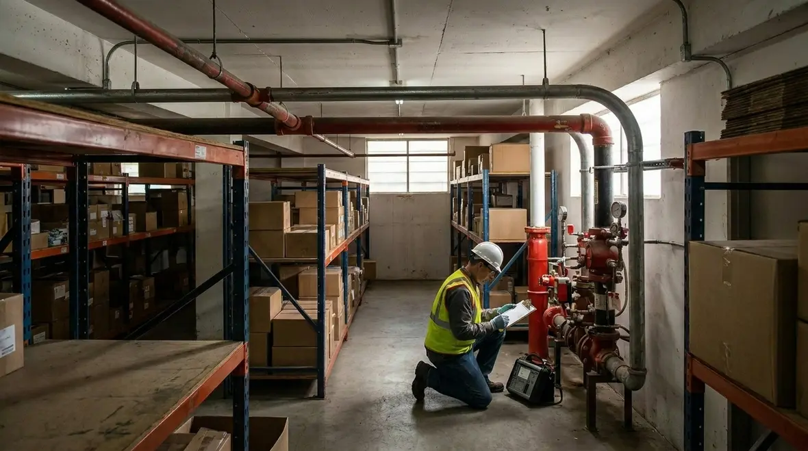 Warehouse fire sprinkler testing in Sydney industrial facility