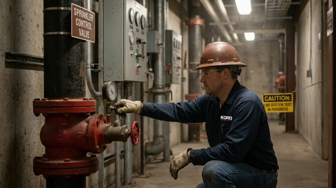 Fire sprinkler upgrade works in commercial building with pipe installation