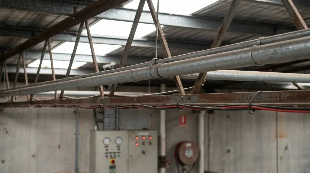 pre action fire suppression valves and sprinkler pipework inside a high risk industrial facility