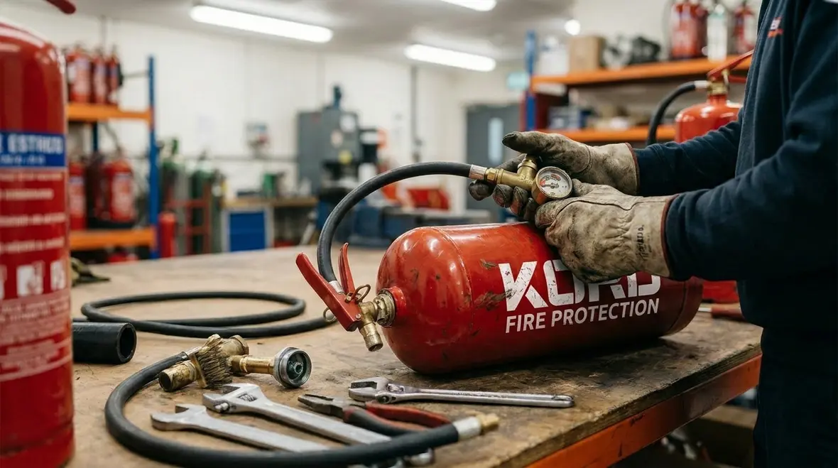 checking pressure gauge on fire extinguisher Australia