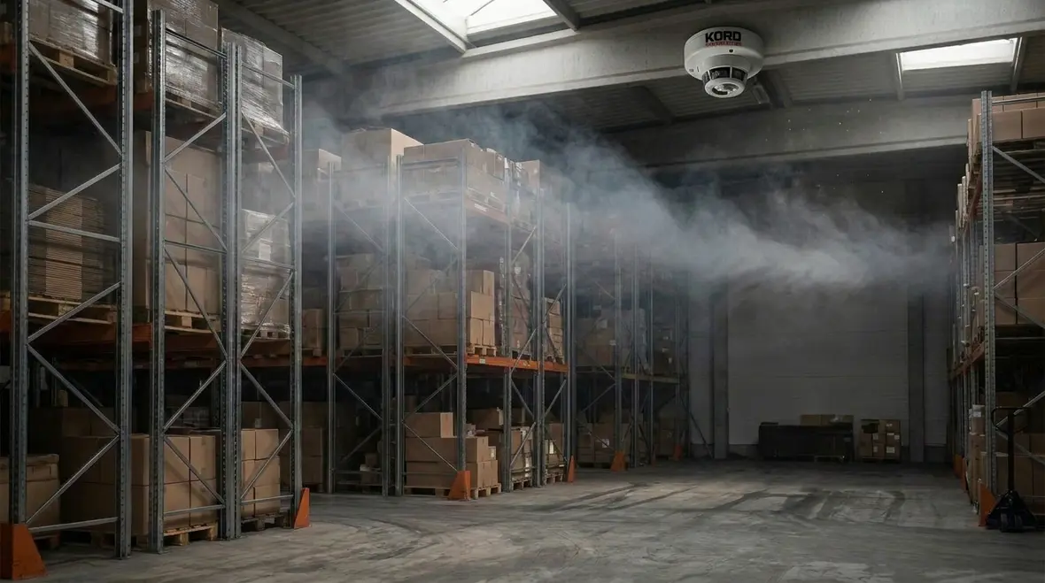 warehouse racks and airflow affecting smoke movement