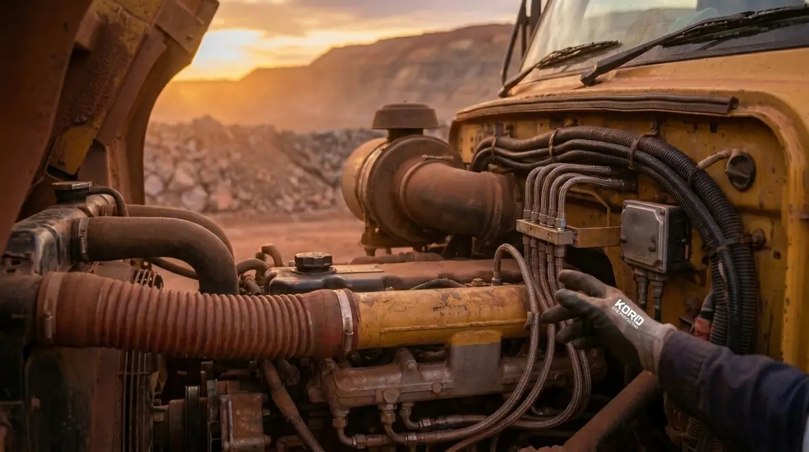 Mining vehicle engine bay fire suppression components
