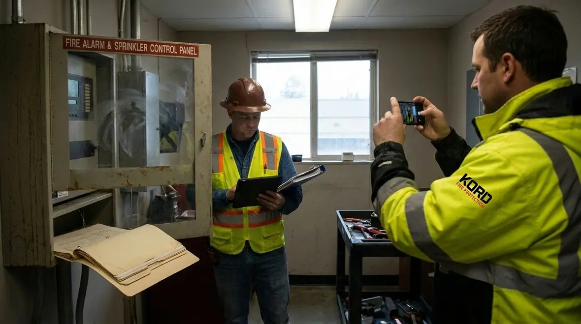 Sydney strata facility manager reviewing fire sprinkler compliance records