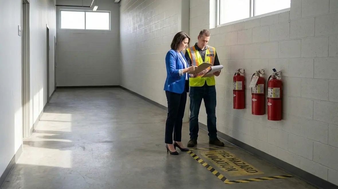Overdue fire extinguisher maintenance example in a commercial building