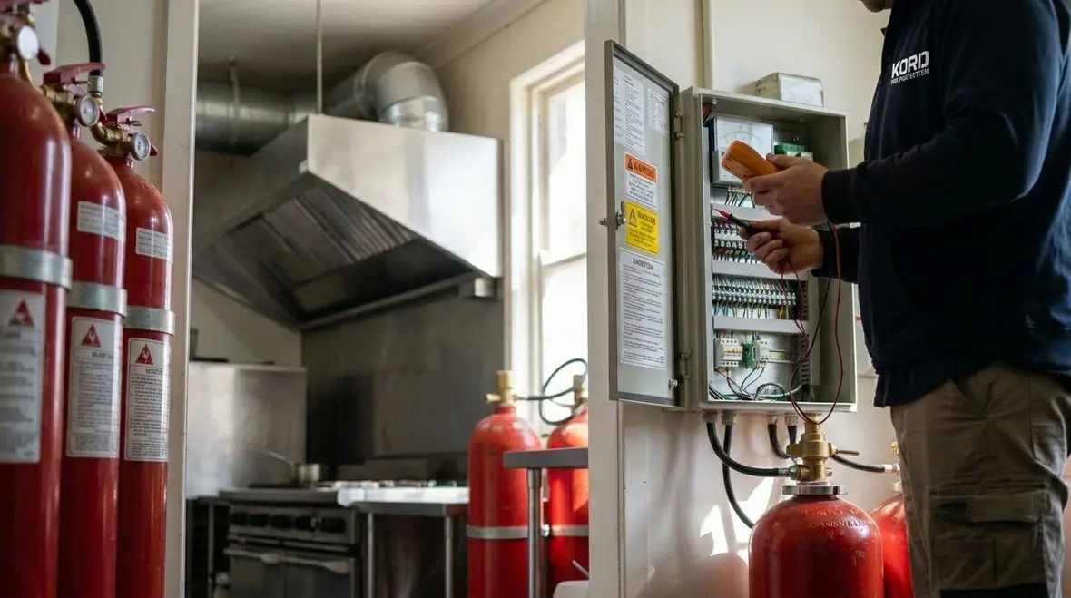 Australian commercial kitchen hood suppression nozzles and compliance layout inspection