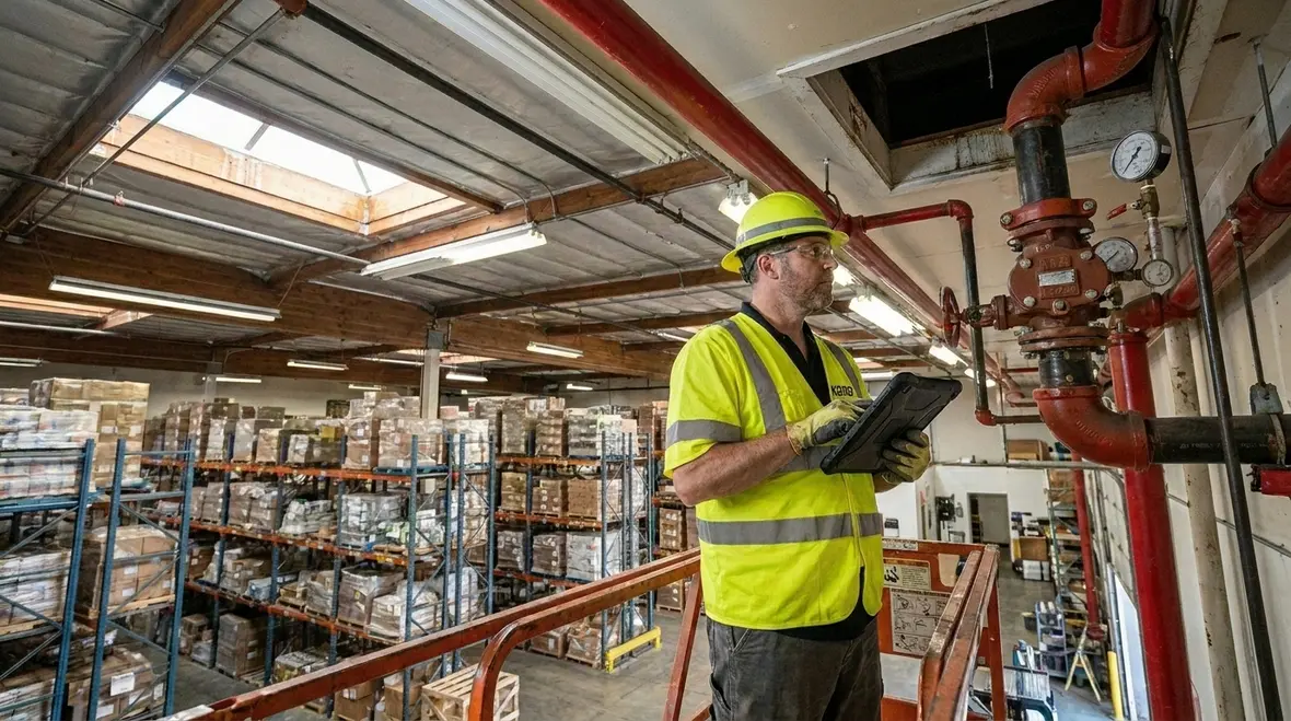 warehouse fire sprinkler pipe routing and hazard mapping