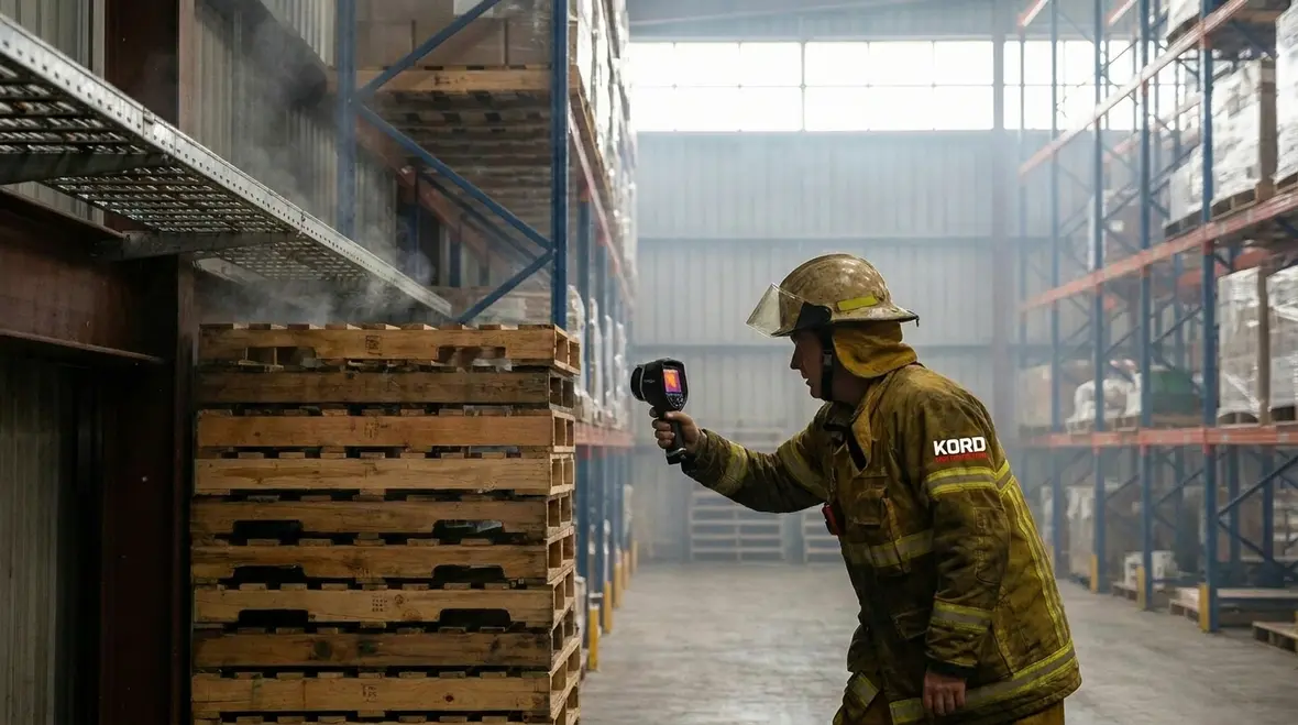 Warehouse fire suppression system protecting industrial storage racks